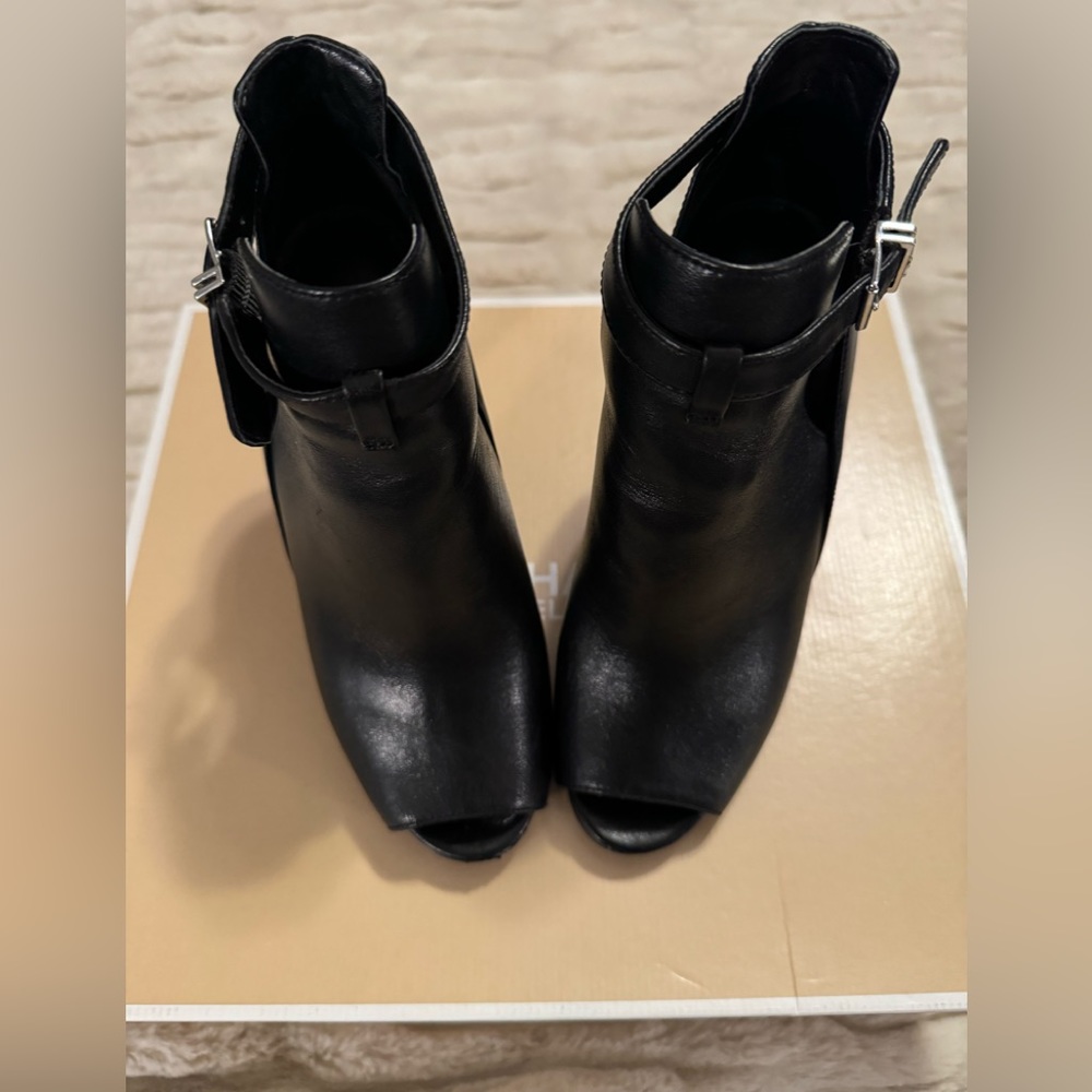 Michael Kors Women's Lawson High-Heel Buckled Open Toe Bootie.
